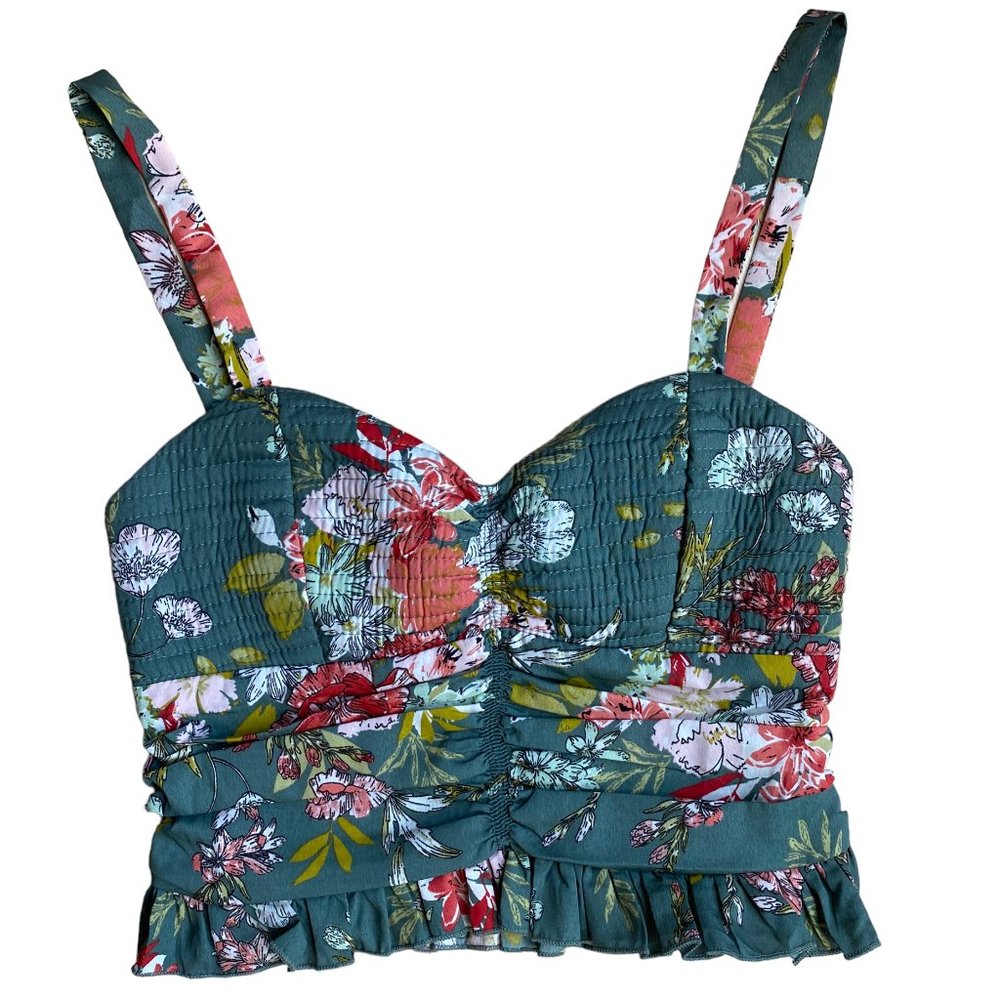 NWT Band of Gypsies Smocked Floral Crop Tank Top Cottagecore Coquette Boho-S
